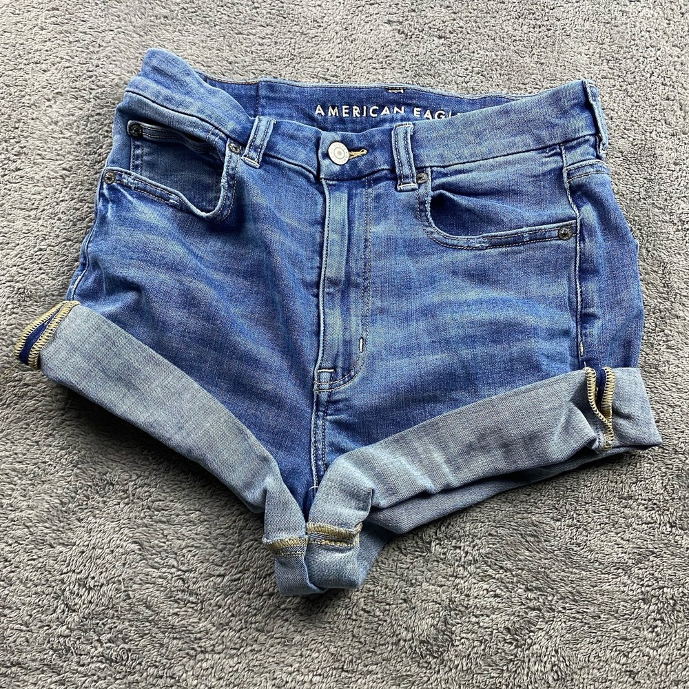 American Eagle Next Level Stretch‎ Curvy Hi-Rise Shortie Womens 6 Blue Cuffed